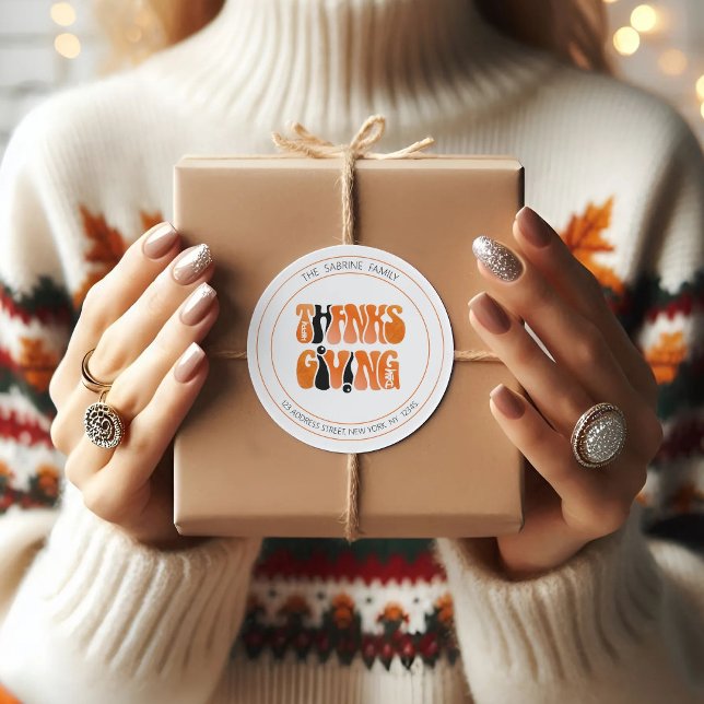 Modern White Graffiti Thanksgiving Autumn Fall  Classic Round Sticker (Creator Uploaded)