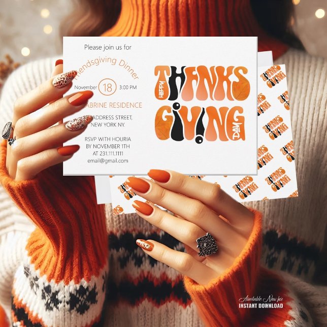 Modern White Graffiti Thanksgiving Autumn Fall  Invitation (Creator Uploaded)