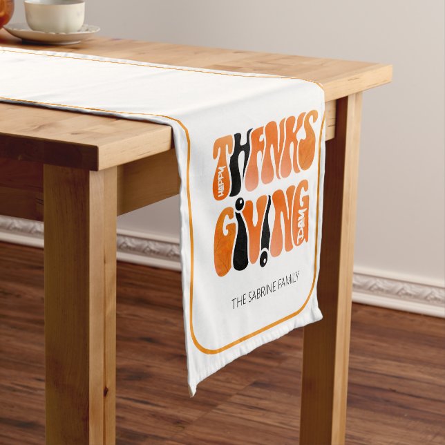 Modern White Graffiti Thanksgiving Autumn Fall  Medium Table Runner (In Situ)