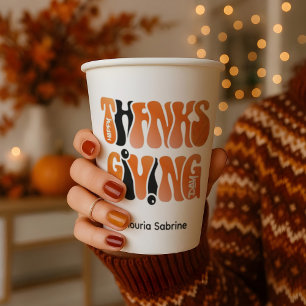 Modern White Graffiti Thanksgiving Autumn Fall  Paper Cups