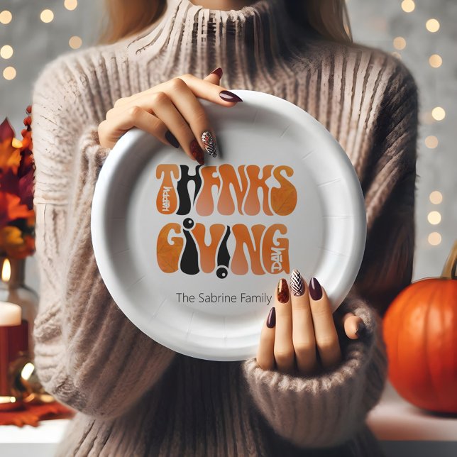 Modern White Graffiti Thanksgiving Autumn Fall  Paper Plate (Creator Uploaded)