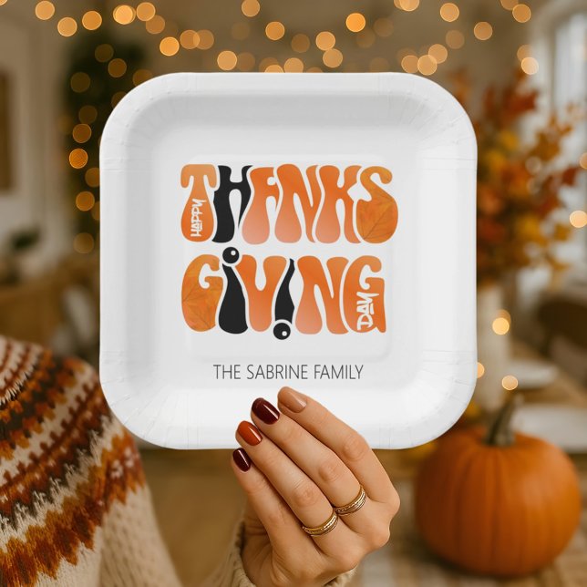 Modern White Graffiti Thanksgiving Autumn Fall  Paper Plate (Creator Uploaded)