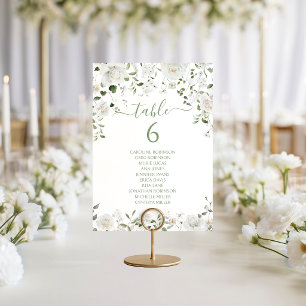 Modern White Green Floral Wedding Table Number