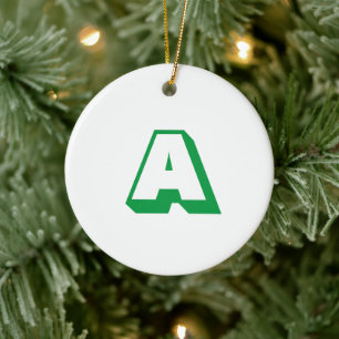Modern white green initial monogram typography ceramic tree decoration