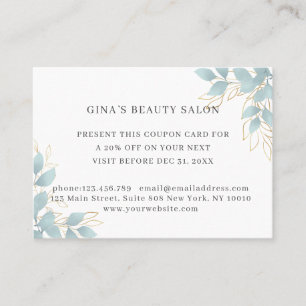 Modern, white-green Leafy  Discount Card