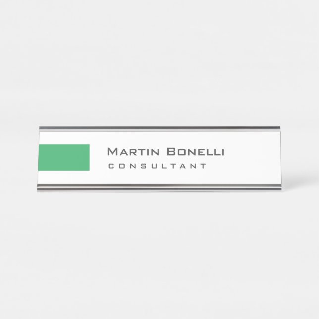 Modern White Green Simple Consultant Desk Name Plate (Front)