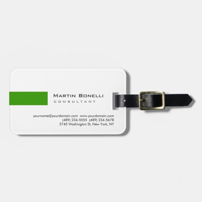 Modern White Green Simple Consultant Luggage Tag (Front Horizontal)