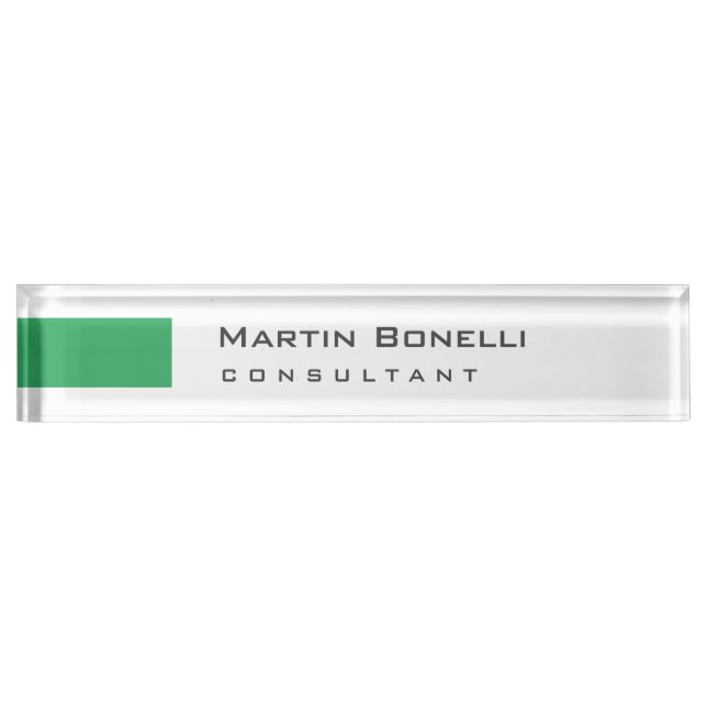 Modern White Green Simple Consultant Nameplate (Front)