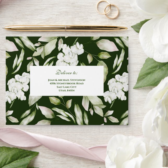 Modern White Greenery Flower Wedding Pre-addressed Envelope (Wedding)