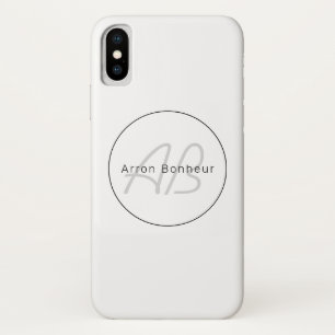 Modern White Grey & Black Cool Name & Monogram iPhone X Case