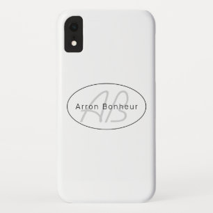 Modern White Grey & Black   Cool Name & Monogram iPhone XR Case
