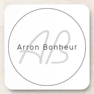 Modern White Grey & Black Cool Name & Monogram Coaster