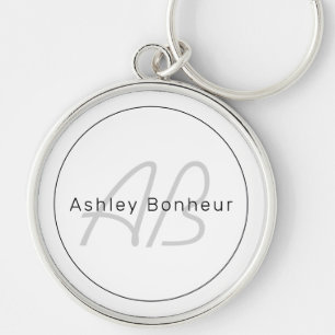 Modern White Grey & Black   Cool Name & Monogram Key Ring