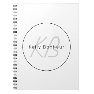 Modern White Grey & Black   Cool Name & Monogram Notebook
