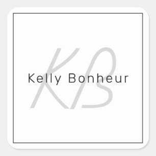 Modern White Grey & Black   Cool Name & Monogram Square Sticker