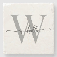 Modern White Grey Custom Monogram Name Script