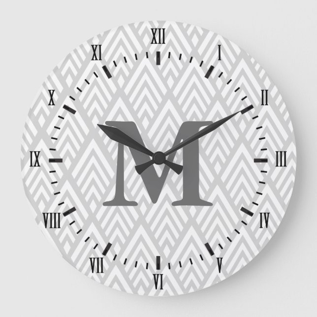 Modern White & Grey Deco Roman Numerals Name Large Clock (Front)