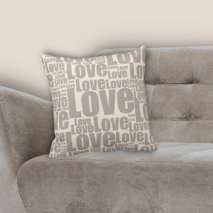 Modern White & Grey Love Typography Pattern Cushion