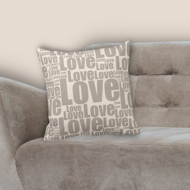 Modern White & Grey Love Typography Pattern Cushion (Modern White & Grey Love Typography Pattern Throw Pillow)