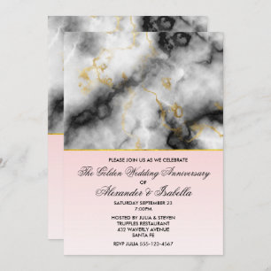 Modern White Grey Marble Anniversary Invitation