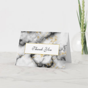 Modern White Grey Marble & Gold Ribbon Thank You Card
