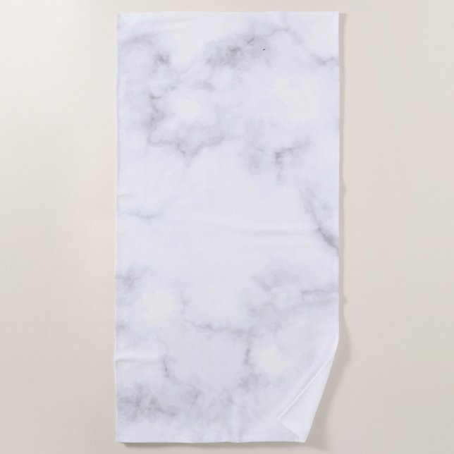 Modern White & Grey Marble Stone Beach Towel (Front)