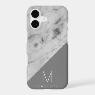 Modern White & Grey Marble Stone Monogram Name