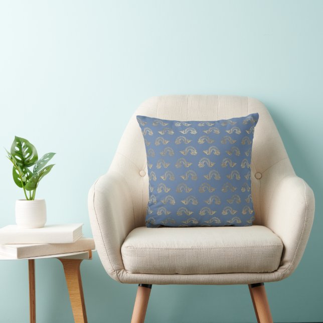 Modern White & Grey Marble Throw Pillow with Gold  (Chair)