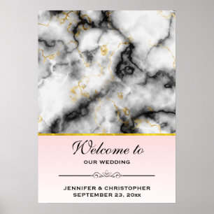 Modern White Grey Marble Wedding Welcome Poster
