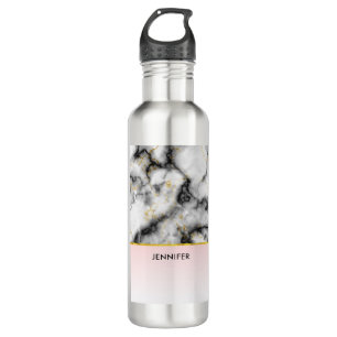 Modern White Grey Marble with Gold Ribbon 710 Ml Water Bottle
