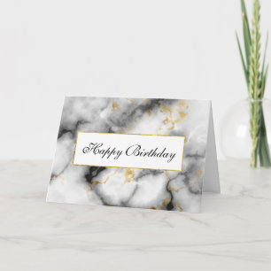 Modern White Grey Marble with Gold Ribbon Card