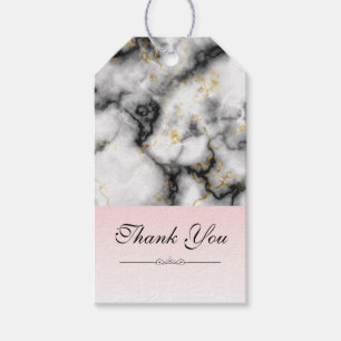 Modern White Grey Marble with Gold Ribbon Gift Tags