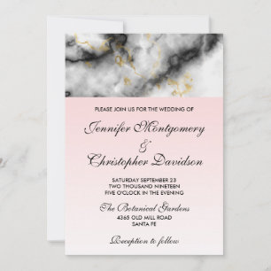 Modern White Grey Marble with Gold Ribbon Invitation