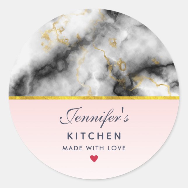 Modern White Grey Marble with Gold Ribbon Kitchen Classic Round Sticker (Front)