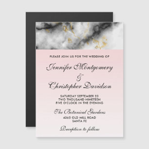 Modern White Grey Marble with Gold Ribbon Magnetic Invitation