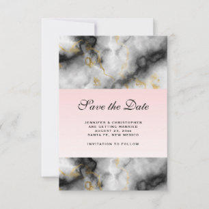 Modern White Grey Marble with Gold Ribbon Wedding Save The Date