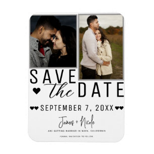 Modern White & Grey Save the Date 2 Photo Wedding Magnet
