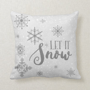 Modern white & grey snowflakes-let it snow cushion