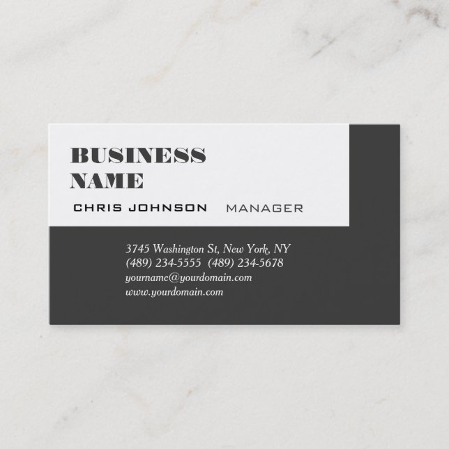 Modern White Grey Striped Trendy Business Card (Front)