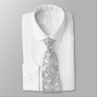Modern white grey tropical palm tree tie