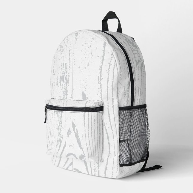 Modern White Grey Wood Grain Printed Backpack (Back Corner Right)