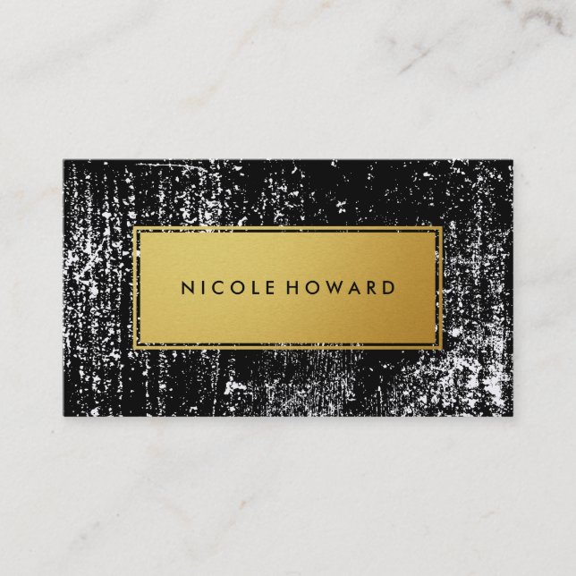 Modern White Grunge and Stylish Metallic Faux Gold Business Card (Front)