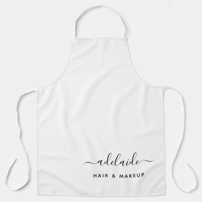 Modern White Hair Stylist Makeup Artist Salon Name Apron (Front)