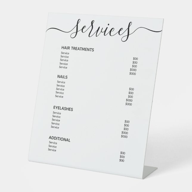 Modern White Hair Stylist Price List Service Menu Pedestal Sign (Front)