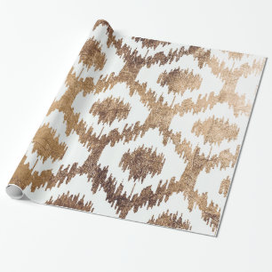 Modern white handrawn ikat pattern faux brass gold wrapping paper