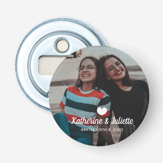 Modern White Heart Best Friend Friendship Photo Bottle Opener