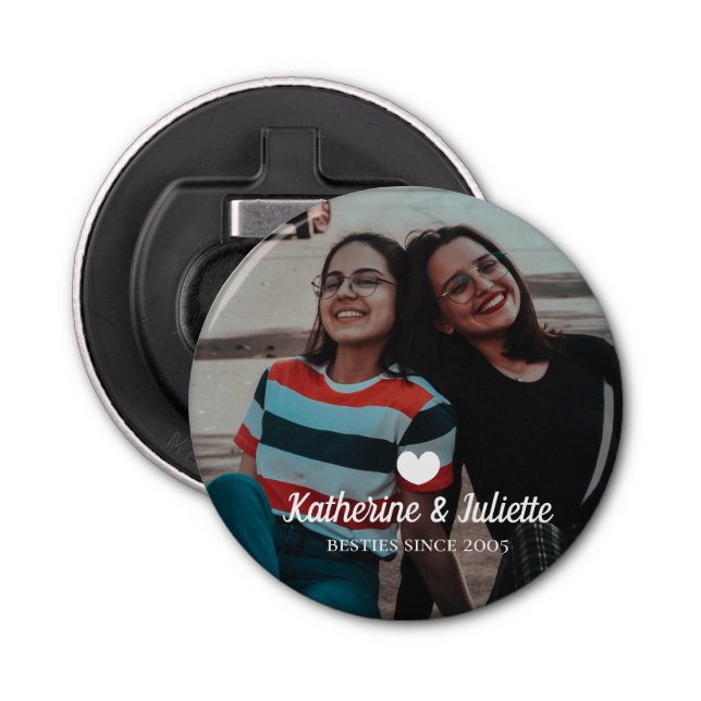 Modern White Heart Best Friend Friendship Photo Bottle Opener (Front)