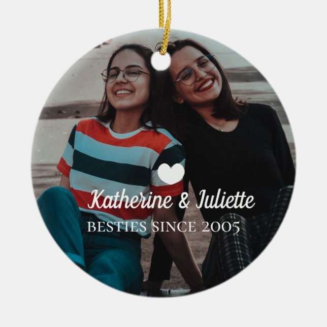 Modern White Heart Best Friend Friendship Photo Ceramic Tree Decoration (Front)