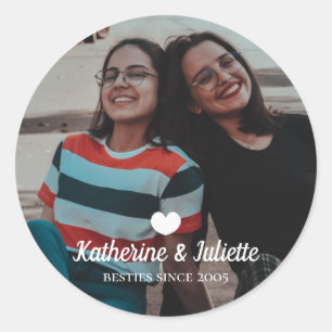 Modern White Heart Best Friend Friendship Photo Classic Round Sticker