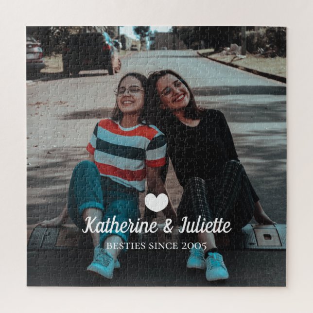 Modern White Heart Best Friend Friendship Photo Jigsaw Puzzle (Vertical)
